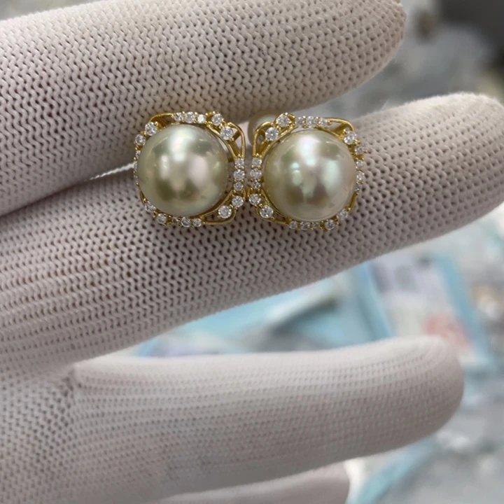 海水珍珠银S925镶嵌耳饰