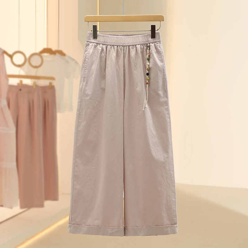 【芙】纯棉文艺宽松小挂珠休闲裤2025夏季新款设计感品牌女装