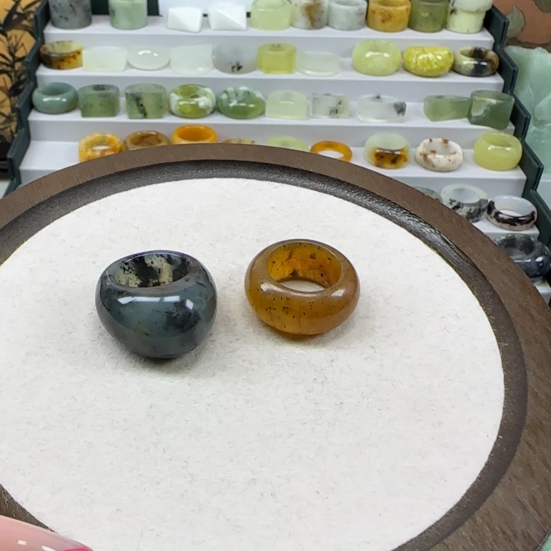 花***梨蛇纹石玉未镶嵌戒指左16.9右16.2