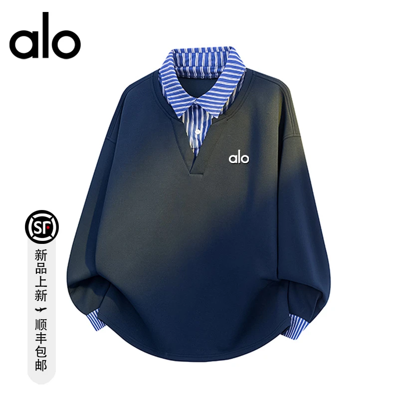 【官方奥特莱斯】品牌折扣 秋季时尚学院风双层领撞色拼接设计卫衣