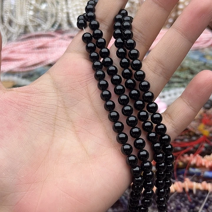 玛瑙/玉髓未镶嵌珠宝半成品2条6mm左右黑玛瑙