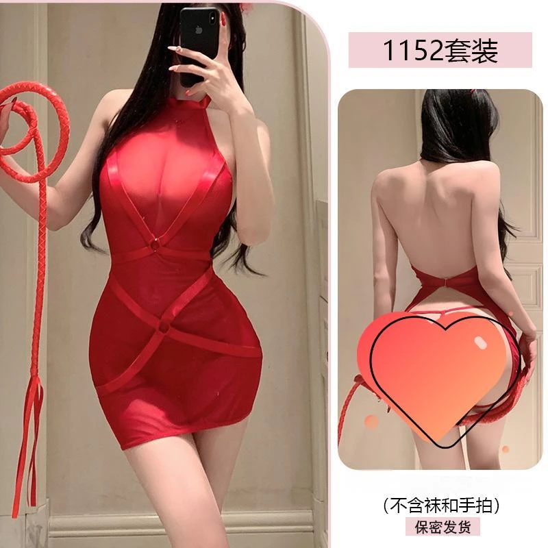 新款性感辣妹连体绑带网纱拼接睡衣
