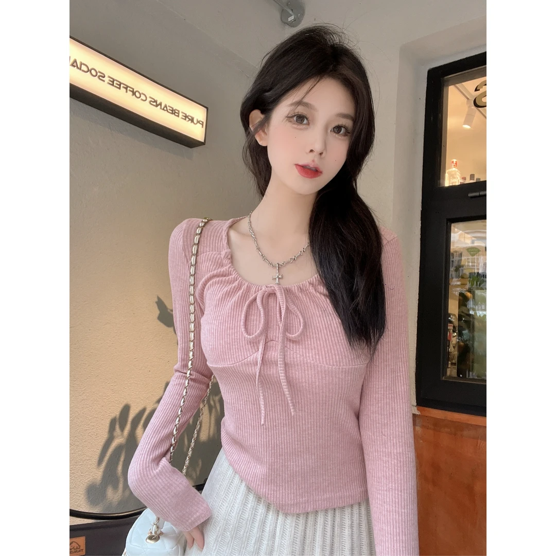 大码女装辣妹纯欲风气质修身显瘦T恤秋季性感时尚纯色打底上衣潮
