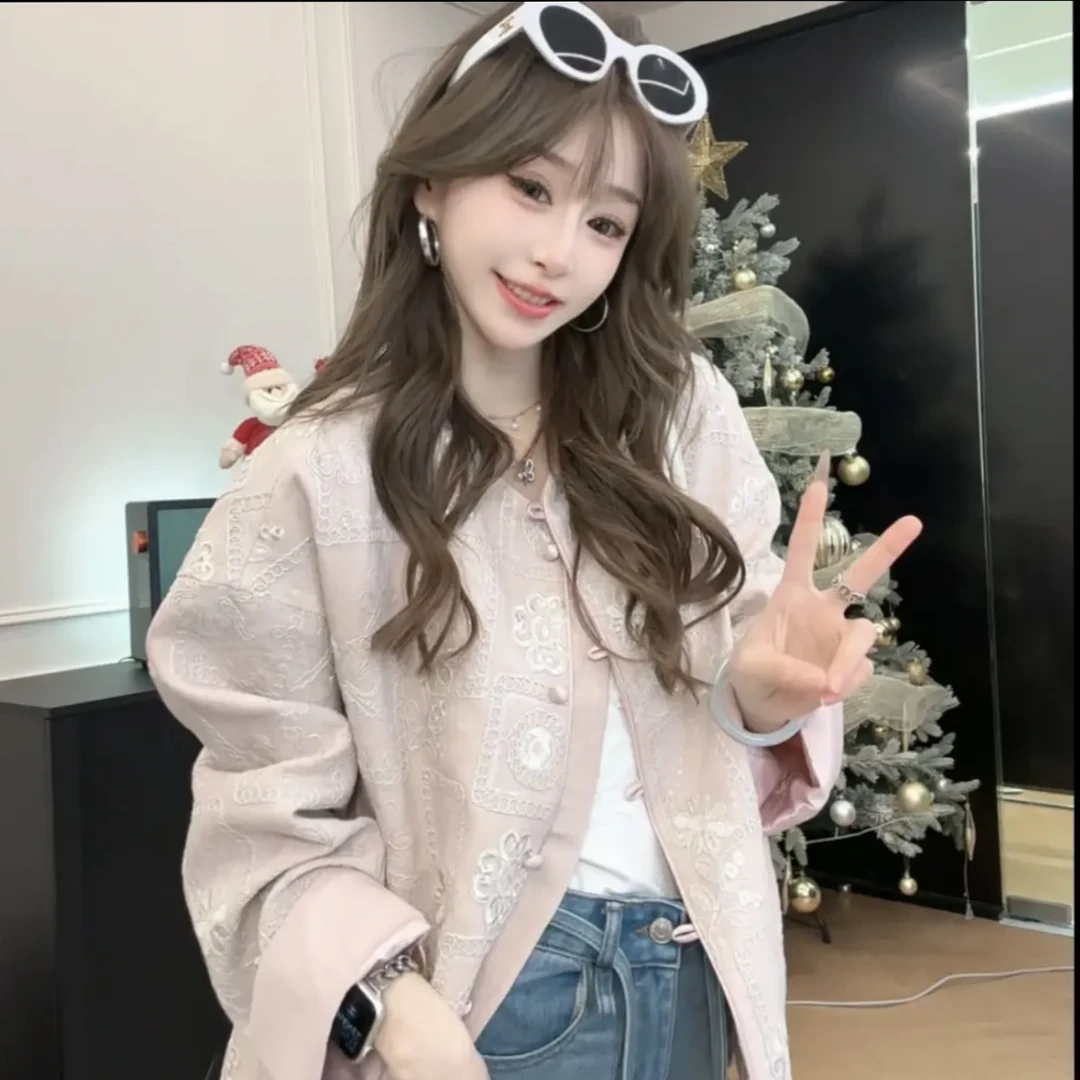 新中式盘扣亮片短外套新款国风宽松气质上衣外套春秋款