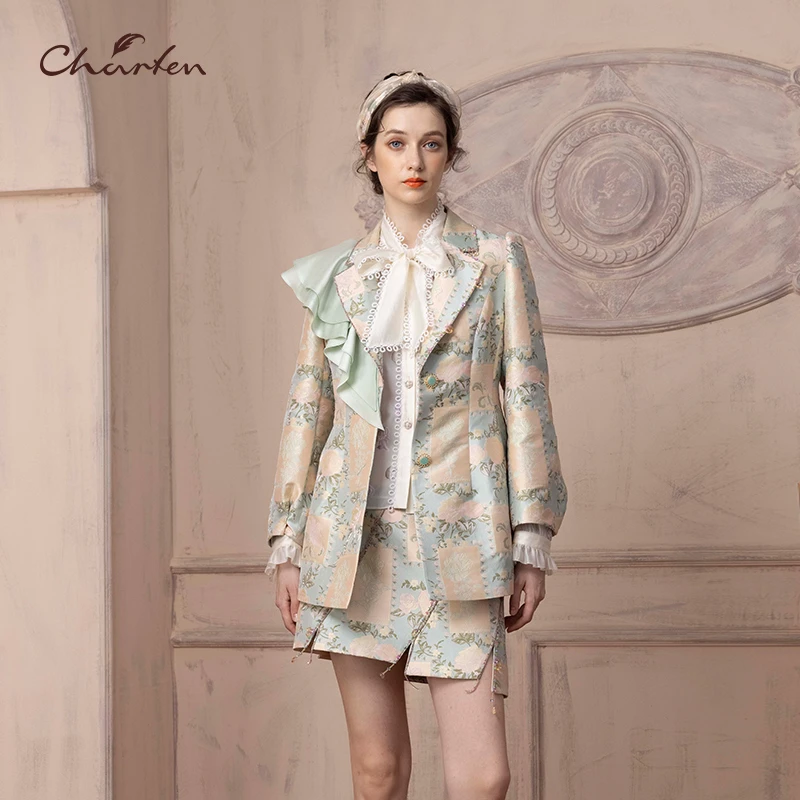 【媛媛专享】朝峰春气质复古宫廷风修身显瘦外套女CFD1B117-1079A