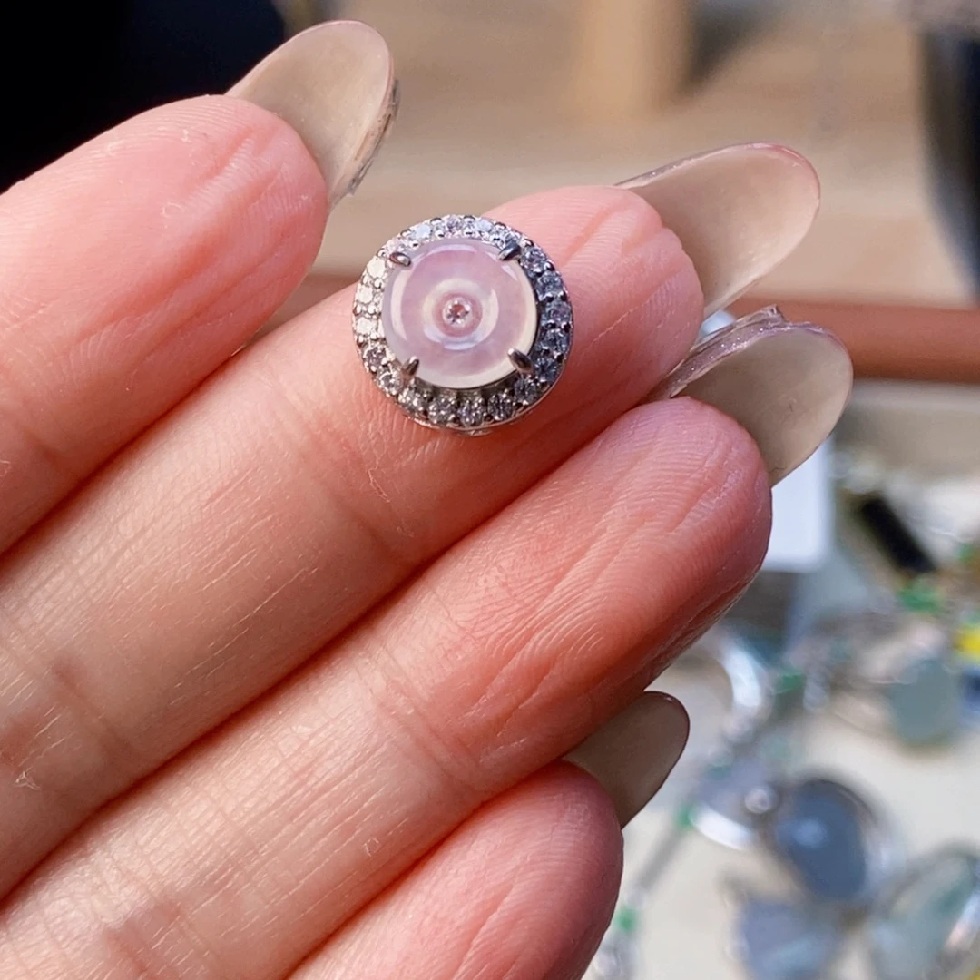 大***圈翡翠银S925镶嵌戒指蛋面