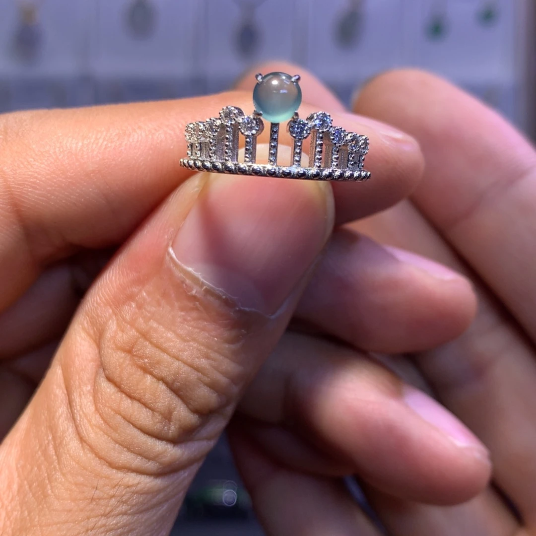 翡翠银S925镶嵌戒指戒圈