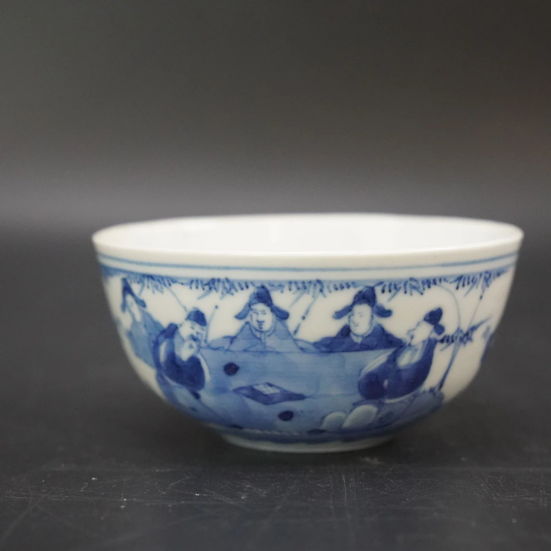 Lot.25072821清道光青花人物故事图文碗 高：约4.6cm