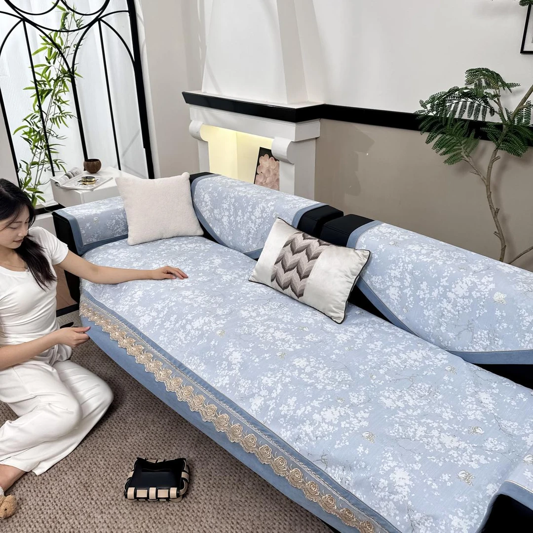 （蝶恋花）雪尼尔四季通用防滑沙发垫轻奢高级感组合套装沙发垫子
