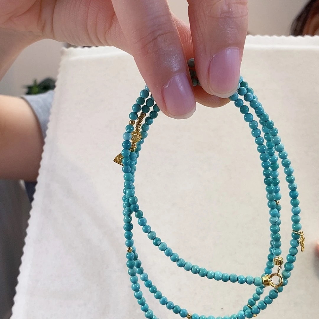 绿松石18K金镶嵌颈饰设计款小米珠项链