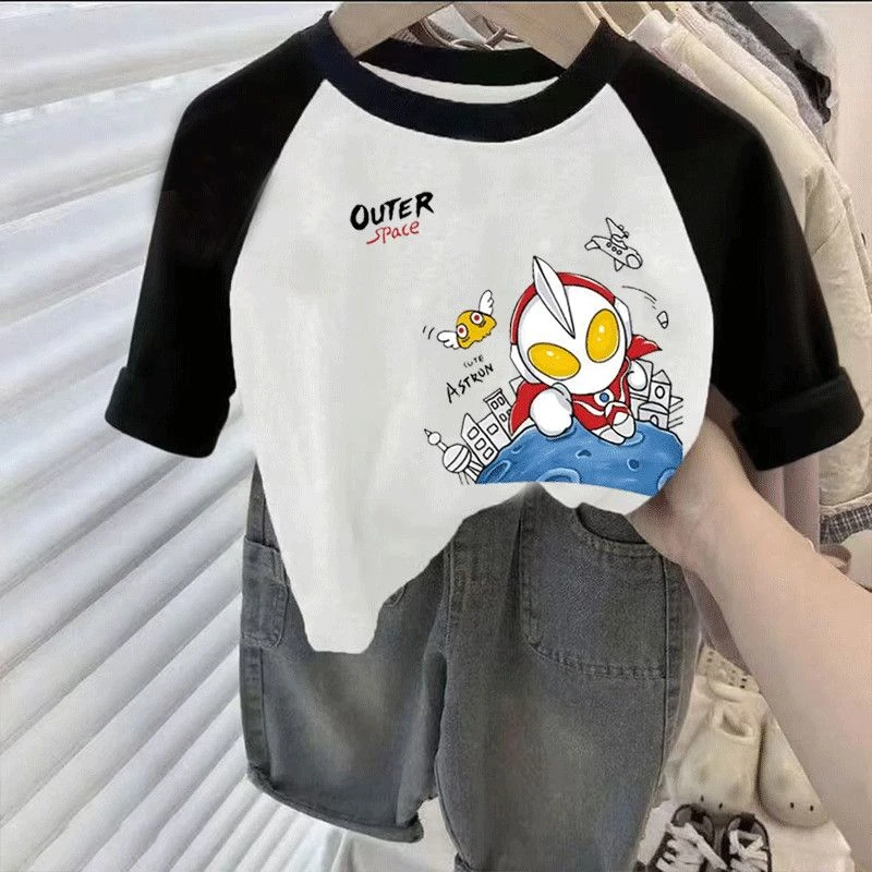 春秋纯棉儿童长袖T恤卡通上衣打底新款小童奥特曼宝宝帅气男童款t