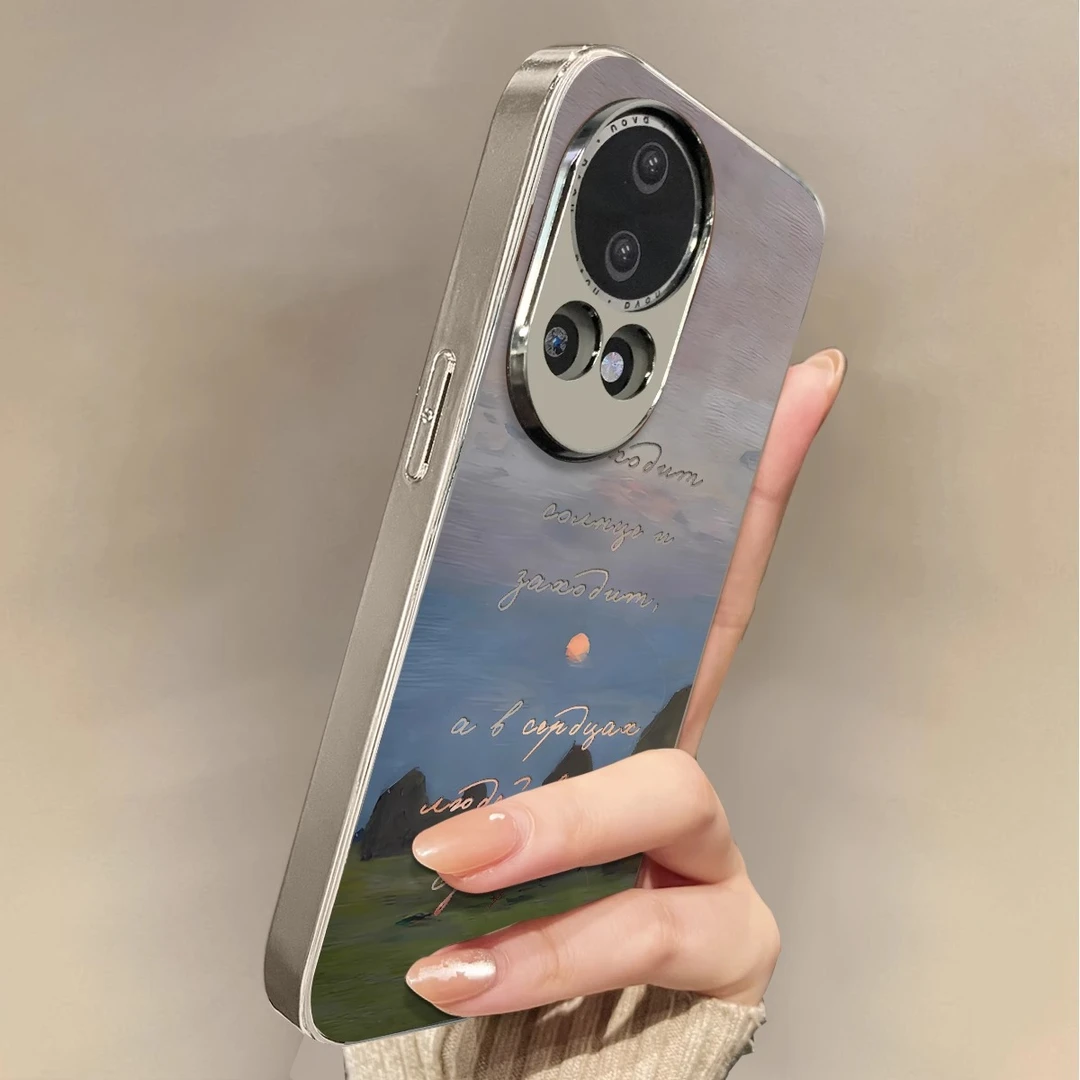 适用于华为nova13pro手机壳镜面日落风景Nove5/6/7se硅胶全包防摔