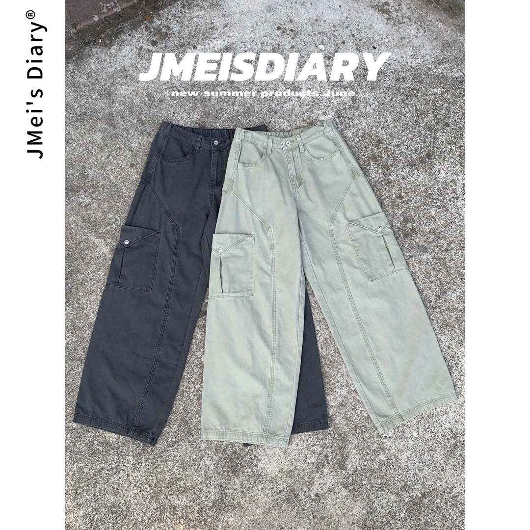 JMEISDIARY夏季全棉百搭工装裤直筒宽松多口袋设计梭织裤子休闲裤