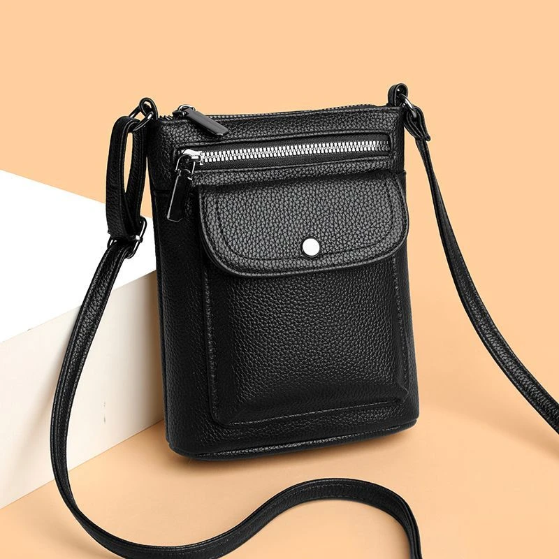 手机包女斜挎小包新款时尚单肩斜挎包简约手机零钱包多层拉链软皮