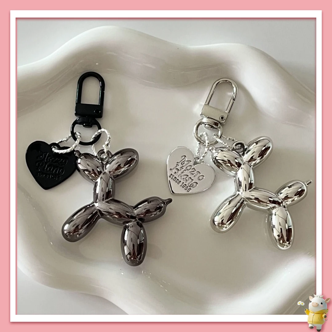 创意ins新款电镀银色气球狗小红书同款钥匙扣卡通书包背包挂件