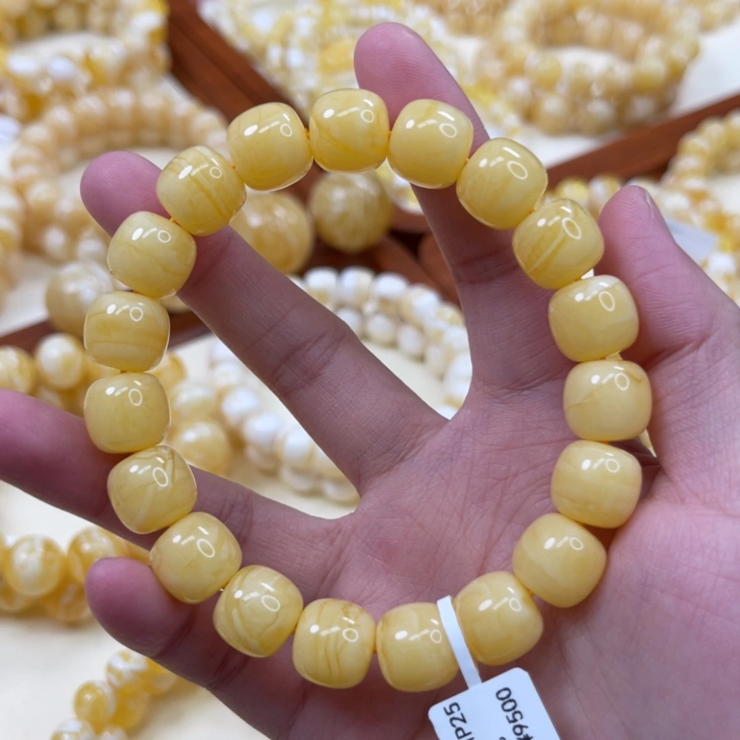 蜜蜡未镶嵌手链12mm同料奶橘焦皮满蜡