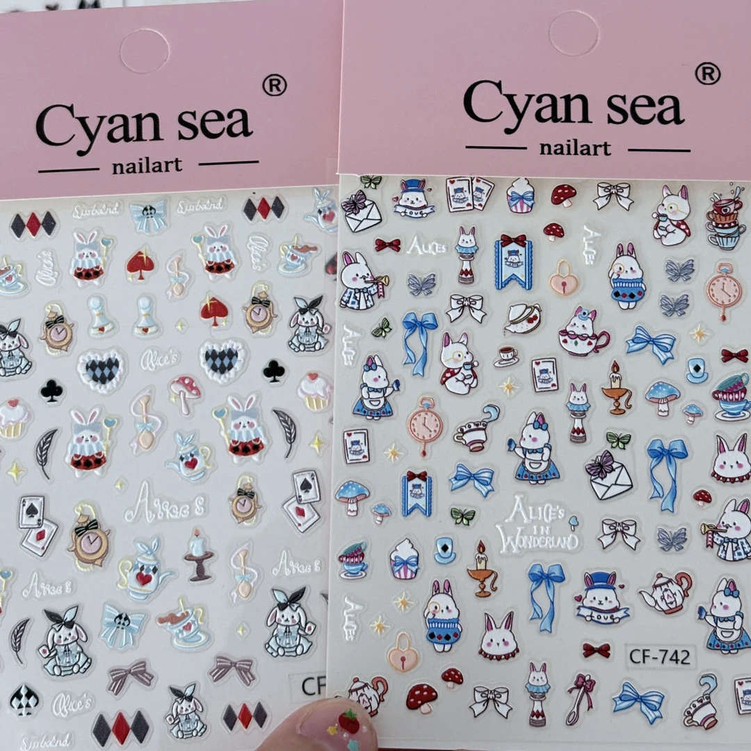 爱丽丝小兔子卡通美甲贴纸扑克纯欲兔兔指甲红桃心立体3d指甲饰品