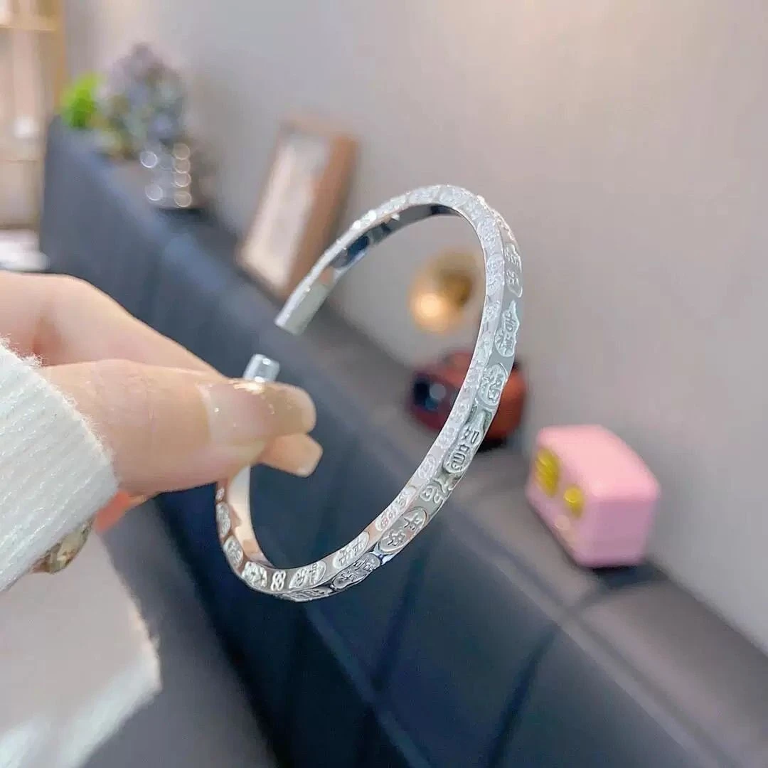 纯银平安福古法吉言开口实心手镯足银999简约镯子百搭
