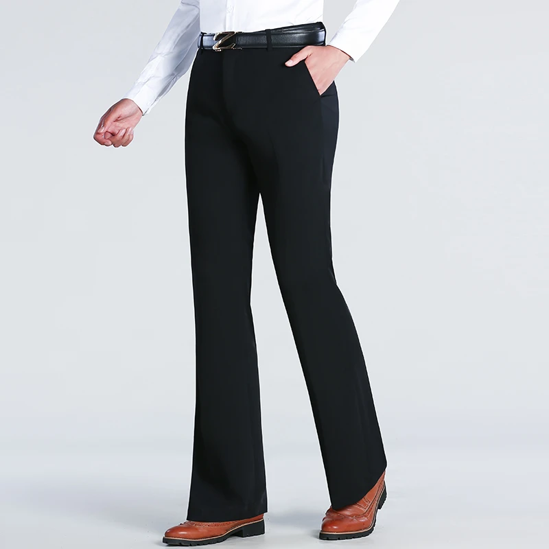 夏季冰丝薄款喇叭裤男商务青年垂顺阔腿大脚西裤时尚休闲弹力男裤