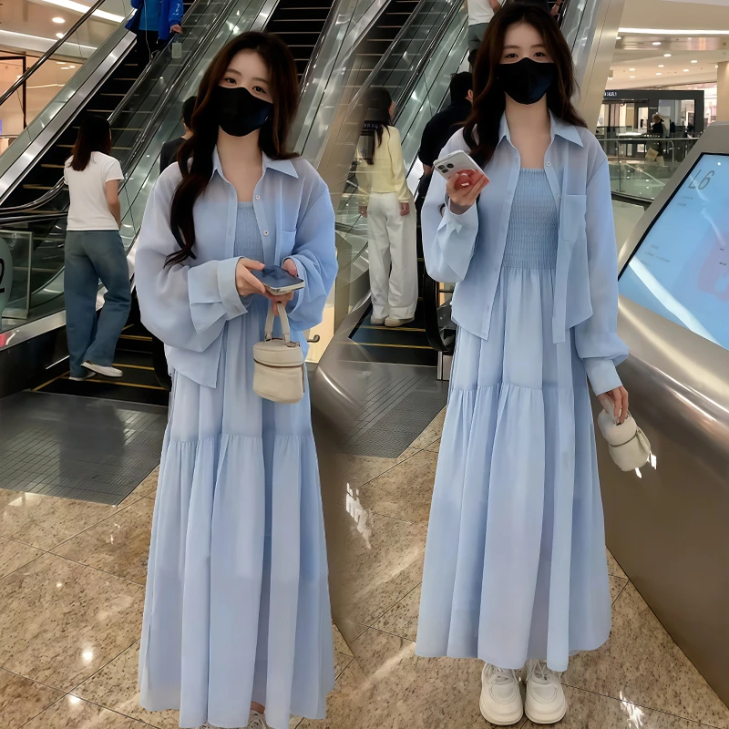 小个子设计感时尚套装女2026年夏季新款长袖开衫上衣长裙两件套潮