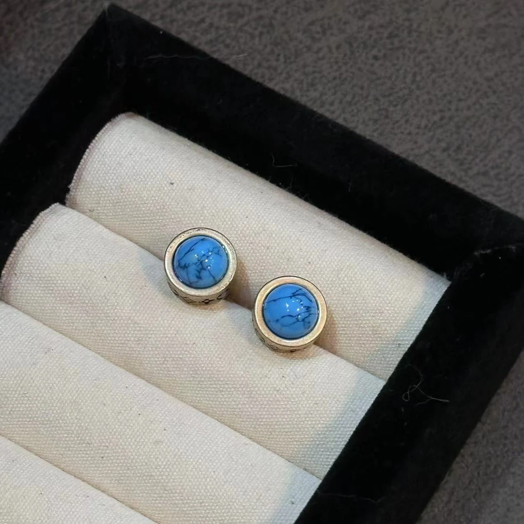 铜合金耳饰 简约百搭蓝色圆形耳饰-4117