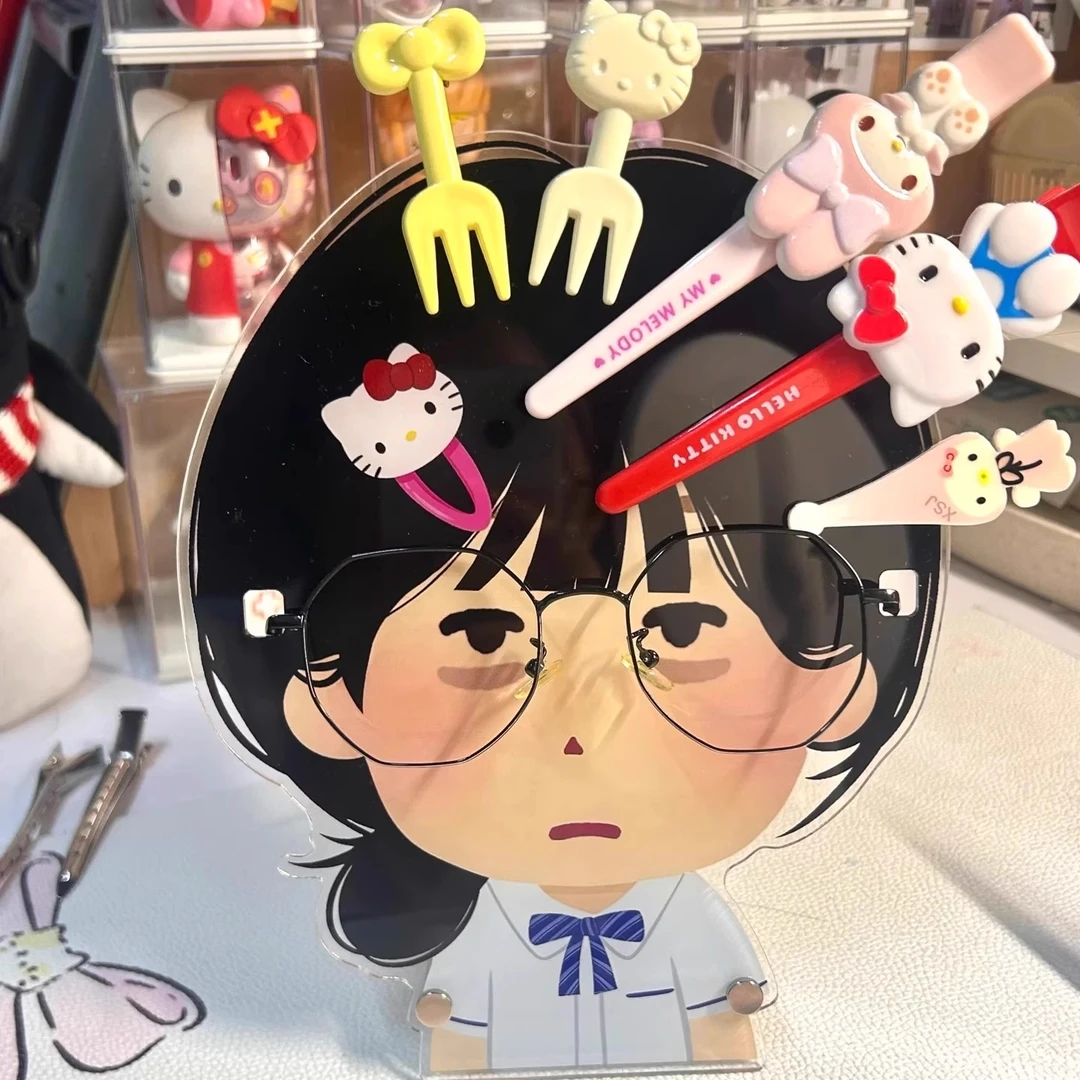 日本小人眼镜架少女心创意发卡眼镜亚克力收纳架立牌桌面摆件装饰