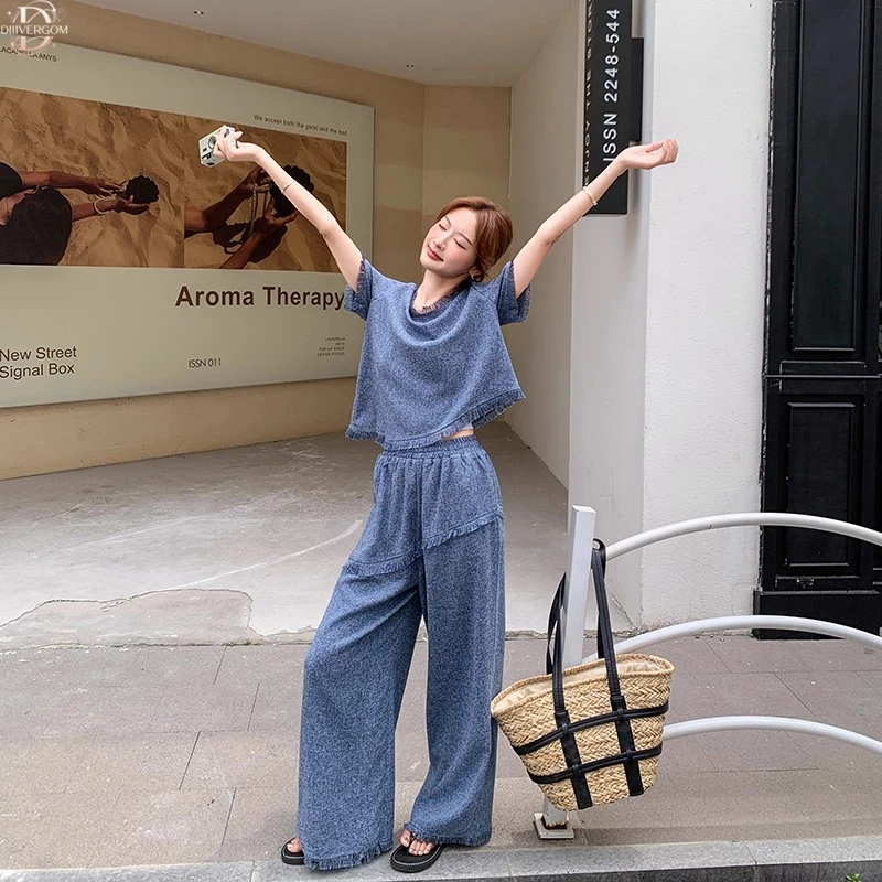 2025夏季新款高级感气质流苏韩系小香风酷飒套装女阔腿裤两件套