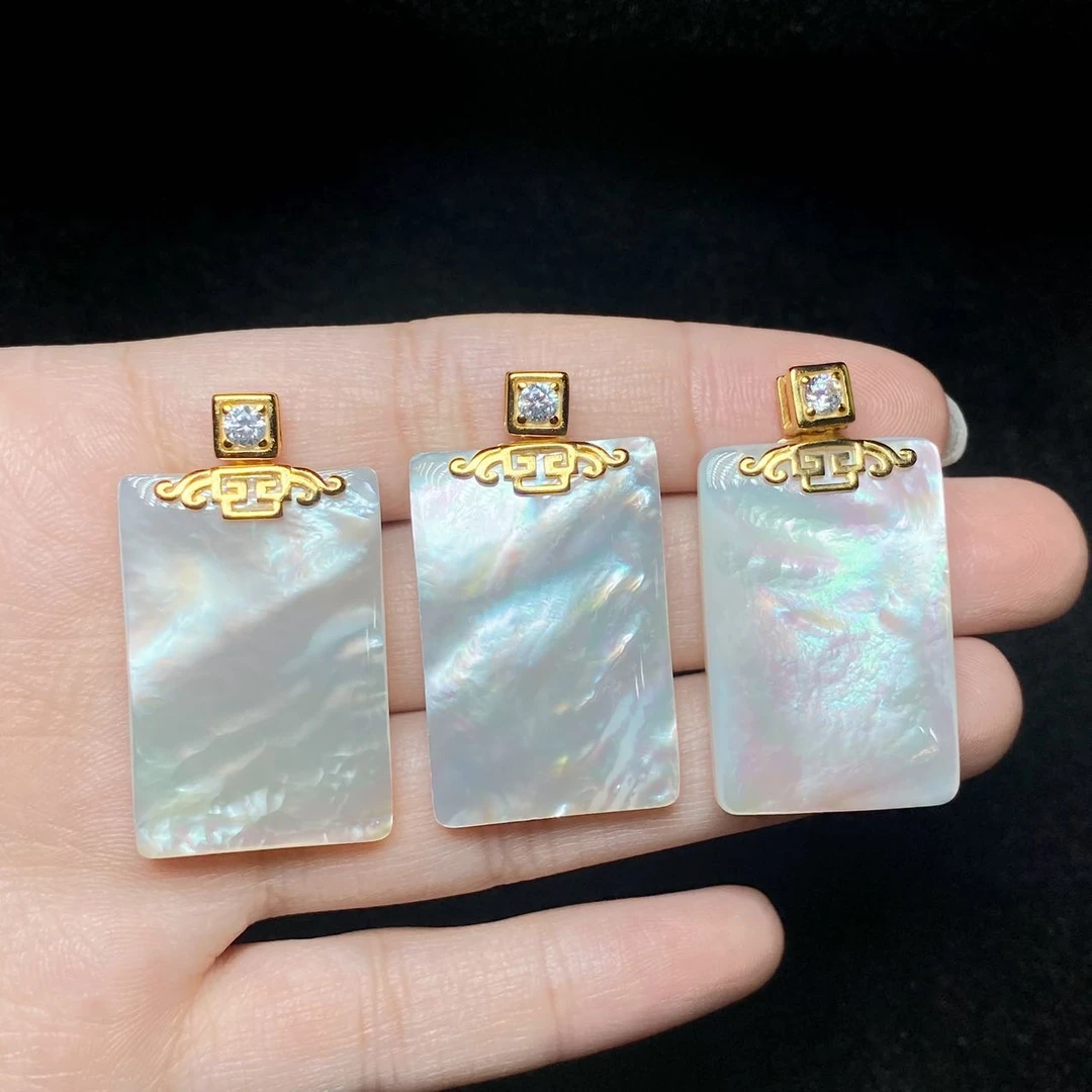 【小宝珠宝】13 S2266-S925银镶白贝母吊坠-多样性发一件-29x19x4mm