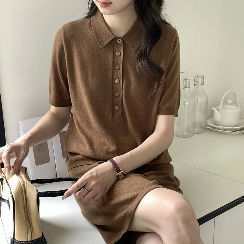 POLO领针织短袖上衣时尚百搭纯色T恤女098-8858