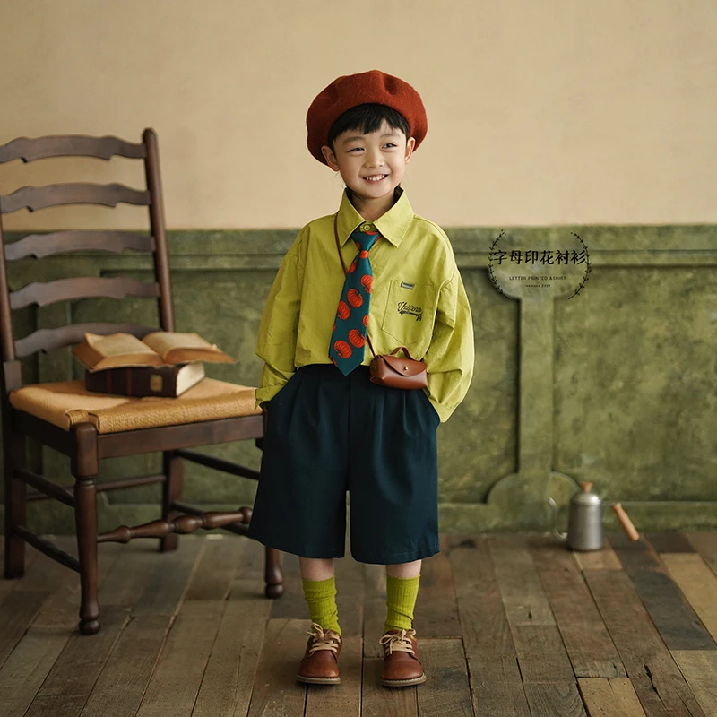 砚台家男童长袖衬衫2025春季新款内搭衬衣男印花 AMXP-25CY05046