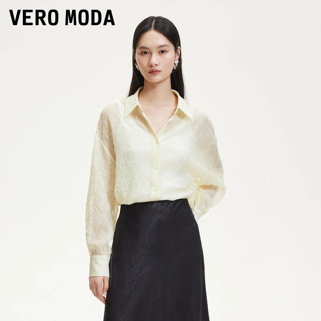 Vero Moda衬衫【折纸情书】肌理感褶皱落肩宽松法式衬衫325105060
