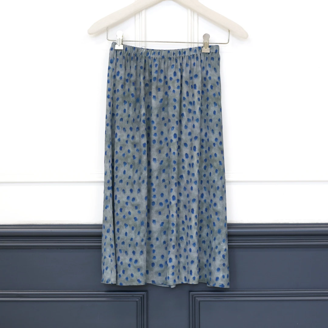 2507058【壁虎姐】GECKO夏季新款 雾孔雀蓝波点休闲百搭松紧腰半裙