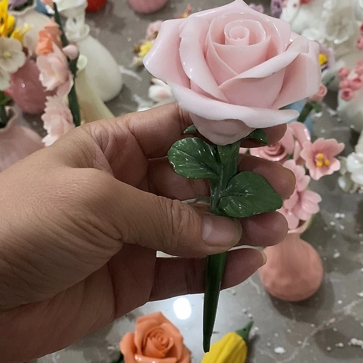 瓷片纯手工陶瓷花摆件瑕