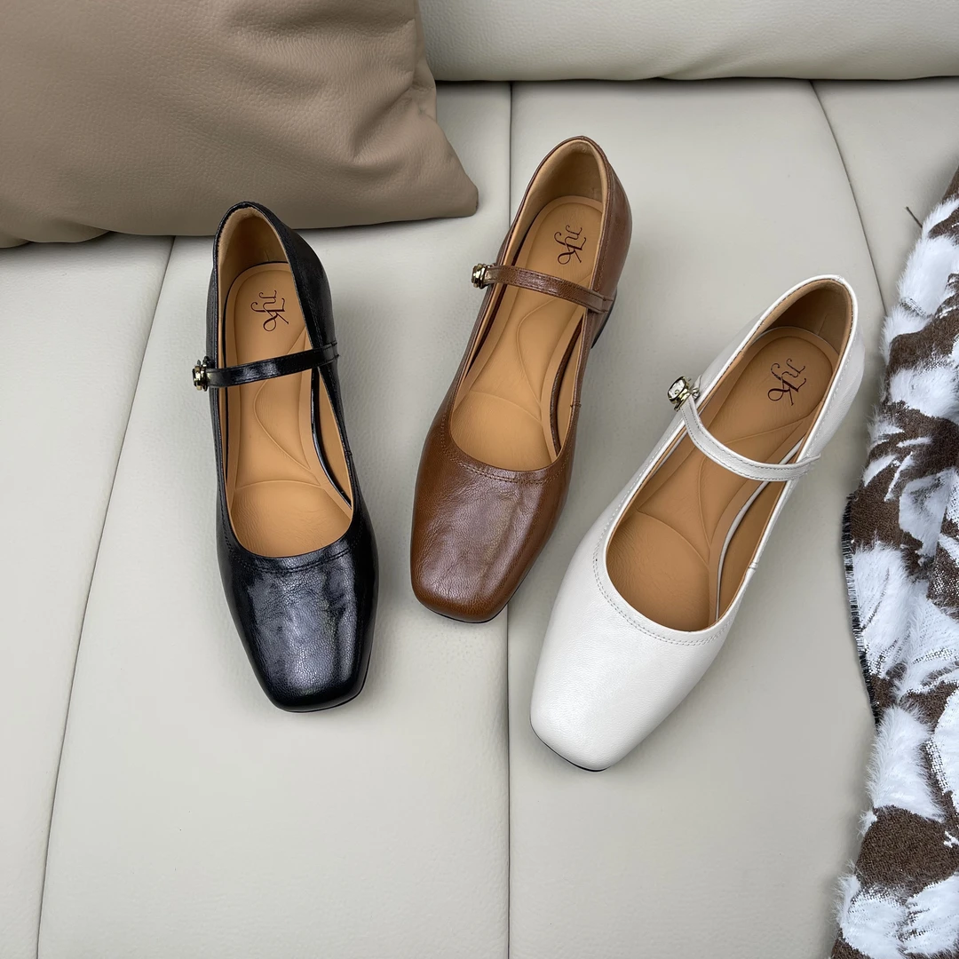 【Skoro】4cm,2025夏季新款百搭英伦风真皮单鞋软皮软面女鞋X5014