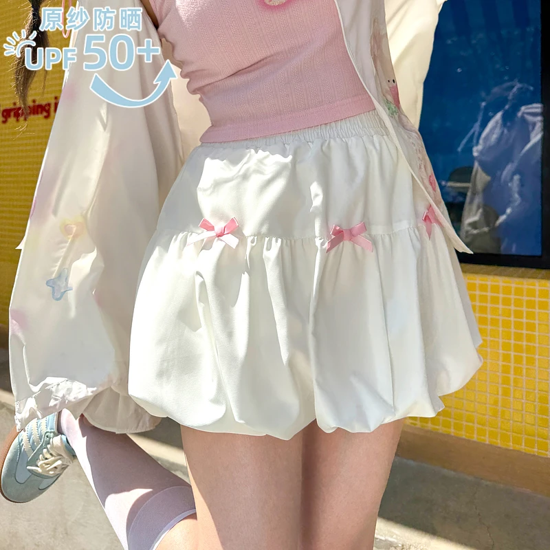 森女部落原创甜美风简约高腰半身裙夏季日常原纱防晒花苞短裙新款