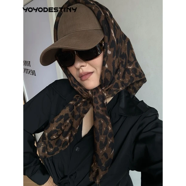 时尚辣妹豹纹百搭大长方形丝巾气质多彩单品轻奢高档系脖发带方巾
