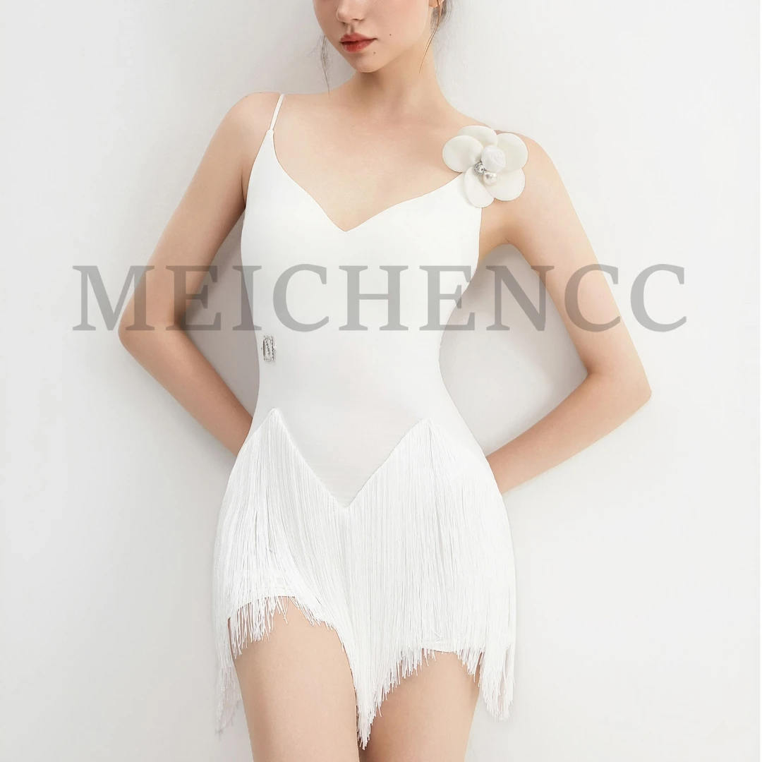 美辰拉丁舞服2025新款流苏连衣裙露背吊带国际舞蹈服女成人比赛服