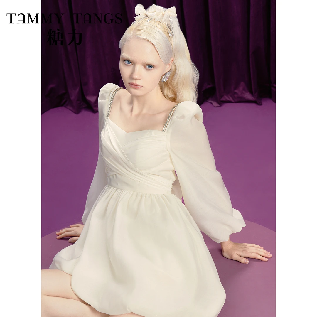 2108【CC专属】糖力长袖欧根纱连衣裙TWWQQ52108