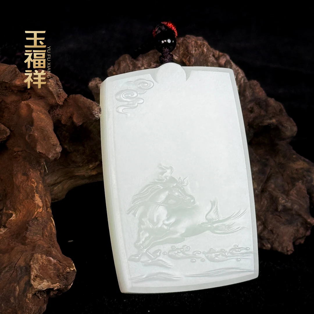传世级丨 ww891马到成功雕刻无事牌天然和田玉羊脂白丨61*39*10.6