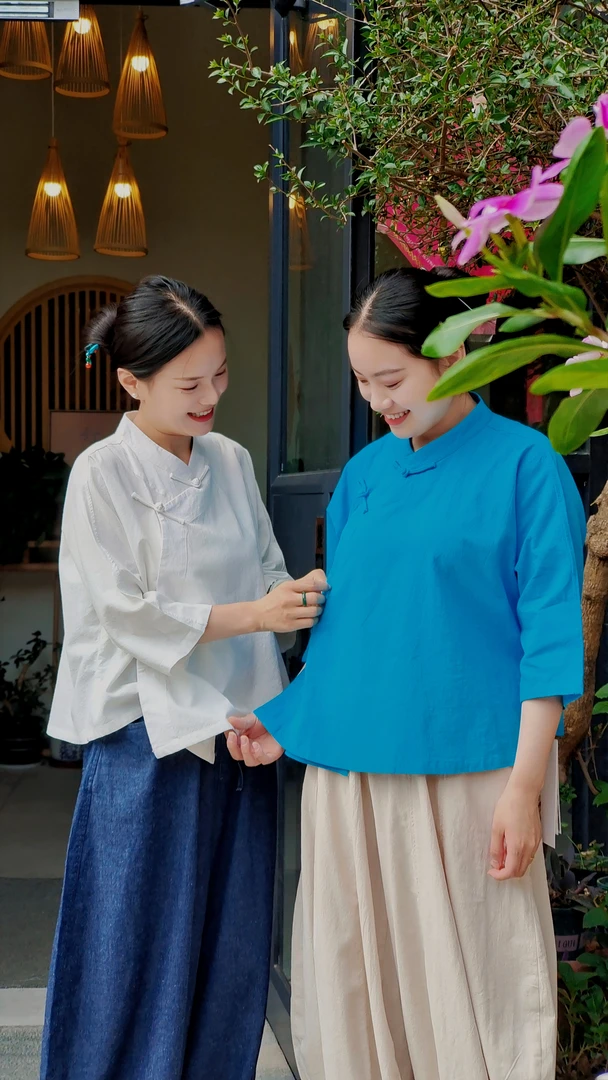 七初棉麻布衣夏季薄款斜襟三盘手工盘扣上衣新款25支布衣