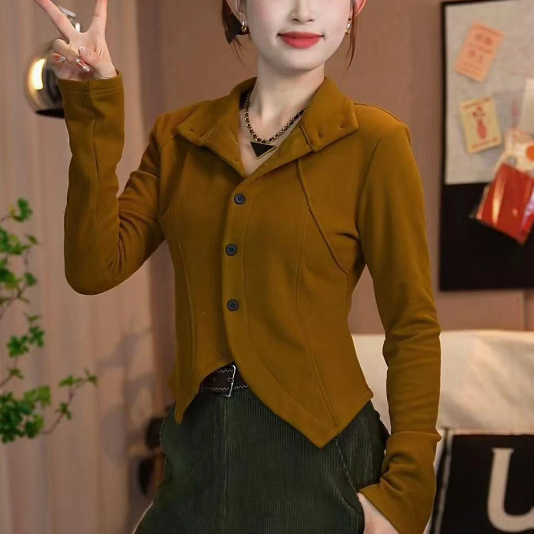 修身显瘦高领T恤打底衫上衣2025秋新款时尚洋气不规则百搭卫衣女