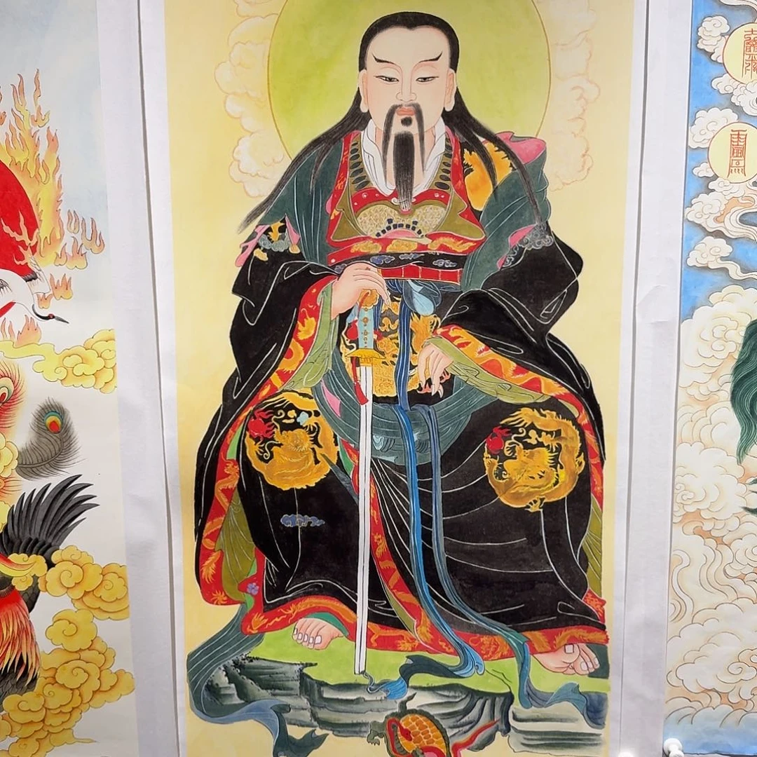 并***莲国画真武大帝一副