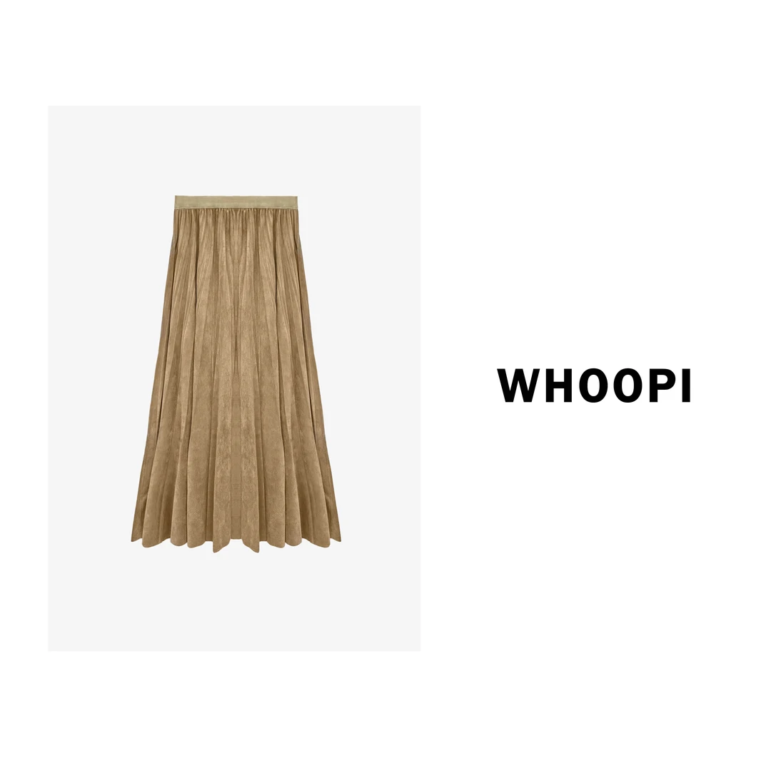 【Whoopi】【秋日挚爱裙】秋冬复古氛围炒色重工百褶麂皮伞摆半裙