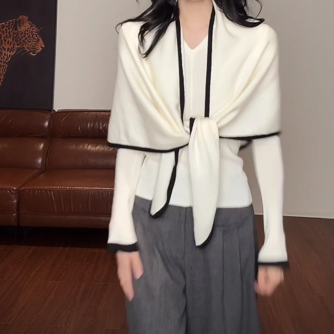 真两件三角披肩设计感针织衫女2025秋冬款时尚洋气纯色毛衣