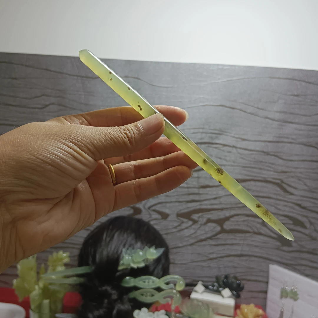 岫玉发簪素棍,纯天然手工发簪,