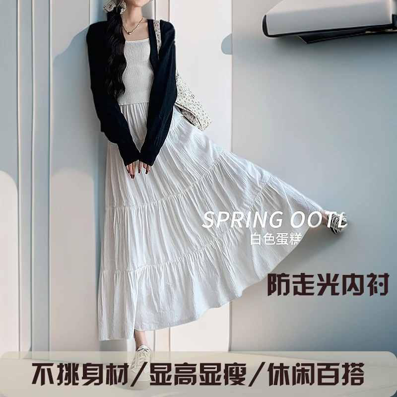 白色半身裙小个子蓬蓬蛋糕裙女2025春夏秋新款高腰显瘦a字裙长裙
