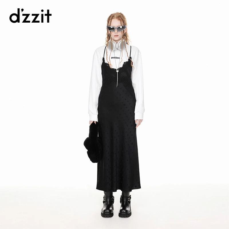 【专属】【驯龙高手联名款】dzzit地素字母提花连衣裙两件套女