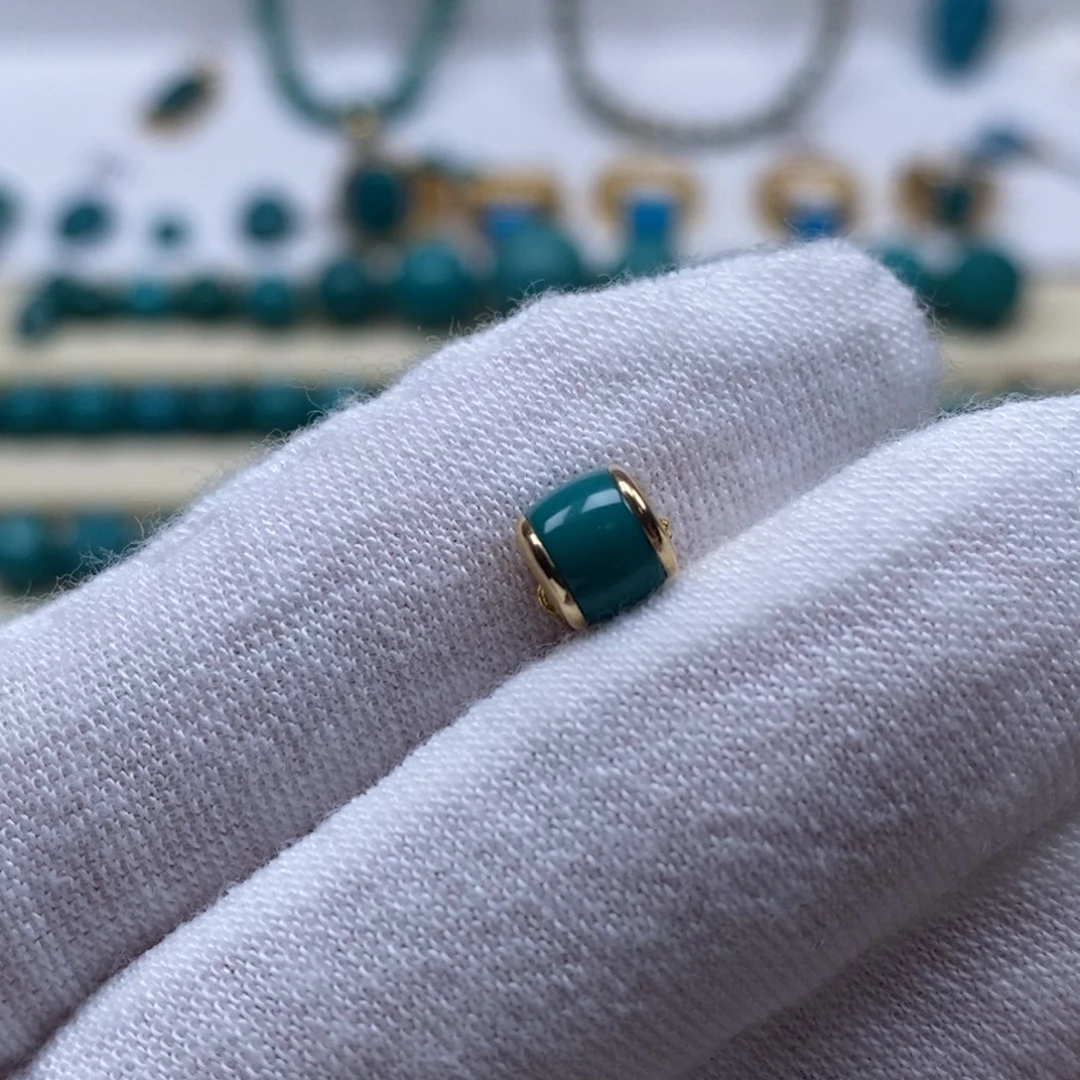 绿松石18K金镶嵌珠宝奇石汉堡6mm