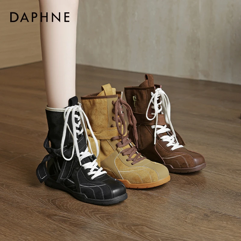 达芙妮休闲复古内增高马丁靴女2025新款草原西部英伦风牛仔靴短靴