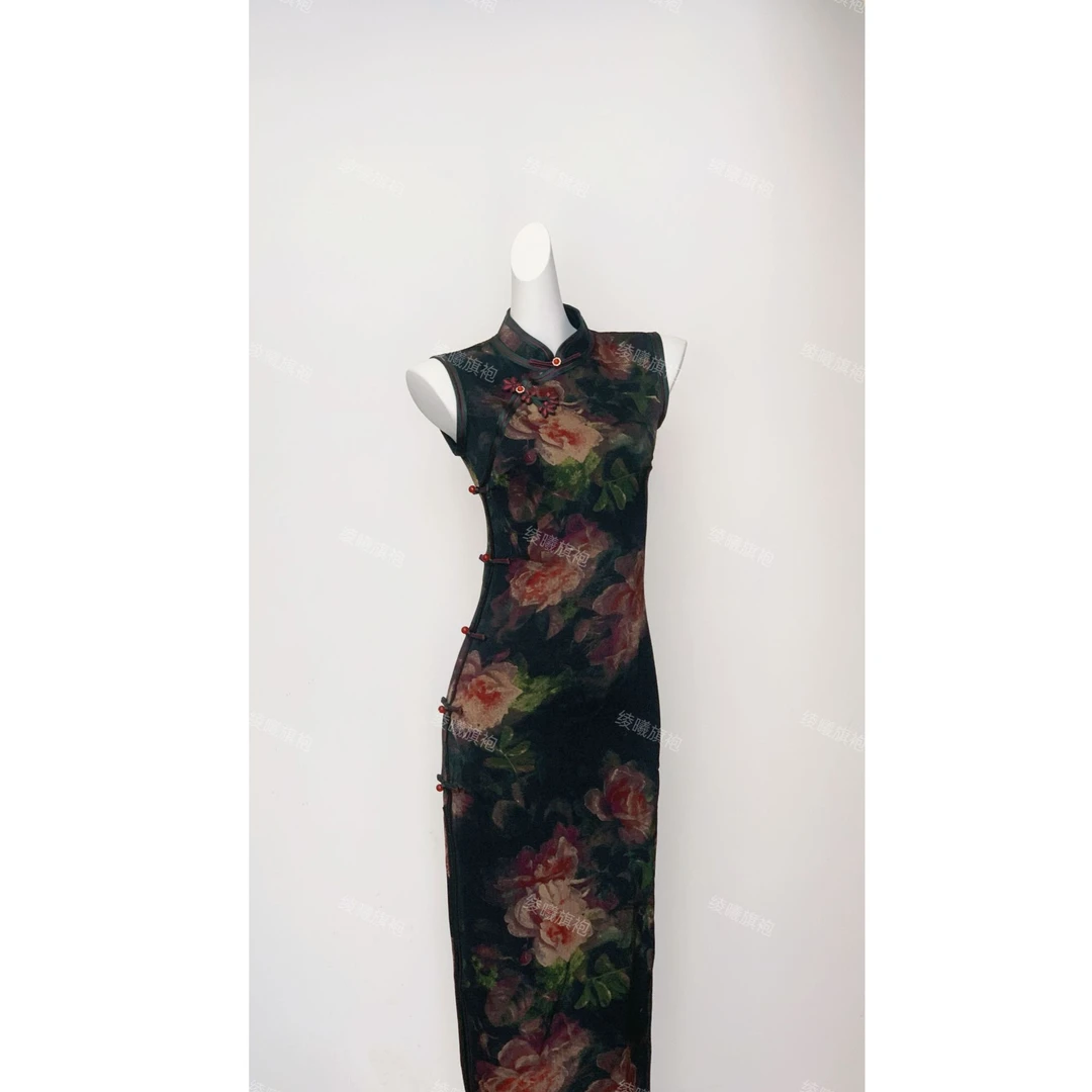 【繁花】绫曦2025春夏新款气质优雅复古无袖旗袍裙